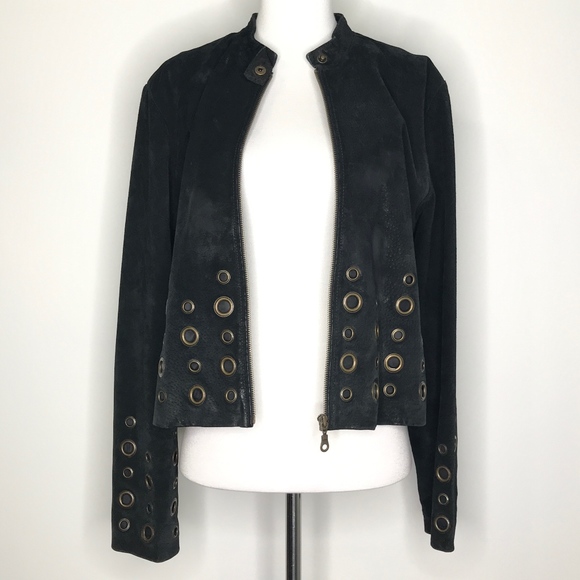 XOXO Jackets & Blazers - XOXO Leather and Suede Black Grommet Jacket